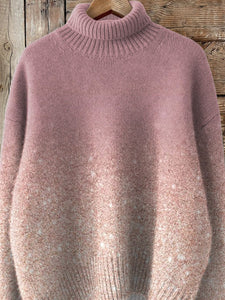 Gradient Glitter Pattern Printed Knit Turtleneck Pullover Sweater