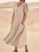 Load image into Gallery viewer, JFN Cotton &amp; Linen Solid Color Loose Casual Pocket Dress