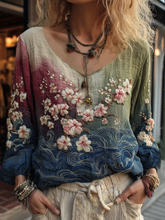 Load image into Gallery viewer, Classy Vintage Gradient Japanese Sakura Cherry Blossoms Embroidered Cotton And Linen Long Sleeve Shirt