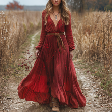 Load image into Gallery viewer, Women's Retro V-neck Floral Long-sleeve Bohemian Pastoral Style Maxi Long Dress