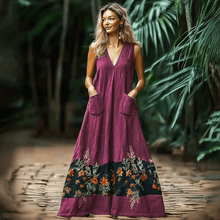 Load image into Gallery viewer, Women's Elegant Ethnic Splicing Oversized Sleeveless Linen Maxi Dress