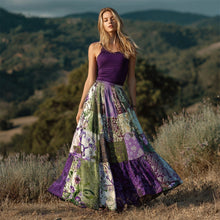 Load image into Gallery viewer, Boho Purple Patchwork Floral Pattern Women's Linen Half-length Skirt