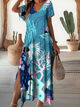 Load image into Gallery viewer, Women's Underwater World Pattern Resort Style V-Neck Dress