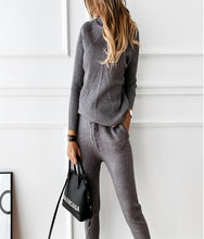Load image into Gallery viewer, Ladies High-Neck Solid Color Fashion Casual Set