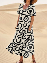 Load image into Gallery viewer, Random Doodle Repeat Pattern Printed Women's Linen Pocket Dress