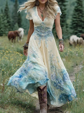 Load image into Gallery viewer, Classy Gradient Purple Lavender And Floral Printed Short Maxi Dress
