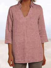 Load image into Gallery viewer, Ladies V-Neck Loose Casual Cotton Linen Shirt