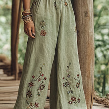 Load image into Gallery viewer, Bohemian Holiday Style Retro Linen Floral Ethnic Totem Print Casual Pants