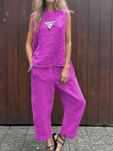Load image into Gallery viewer, Women's Tank And Casual Pants Linen Cotton Suit