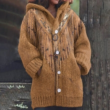 Load image into Gallery viewer, Western Tribal Tassels Art Cozy Hooded Long Cardigan