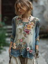 Load image into Gallery viewer, Women's Vintage Floral Wave Embroidery Pattern Crew Neck Shirt