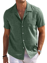 Load image into Gallery viewer, Men's Cuban Collar Cotton And Linen Pocket Basic Casual Shirt