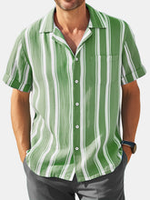 Load image into Gallery viewer, Men's Hawaiian Simple Striped Faux Linen Comfortable Short Sleeve Cuban Collar Shirt