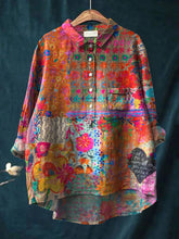 Load image into Gallery viewer, Vintage Flower Art Print Casual Cotton And Linen Shirt