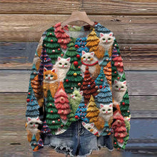 Load image into Gallery viewer, Christmas Cat Print Knitted Sweater