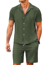 Load image into Gallery viewer, Men's Daily Comfortable Solid Color Puff Wrinkle Short Sleeve Shorts Set