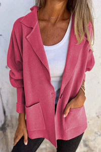 Solid Color Casual Lapel Pocket Loose Jacket