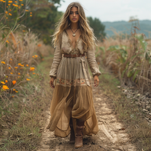 Load image into Gallery viewer, Women's Vintage V-neck Bohemian Pastoral Style Long-sleeve Maxi Long Dress