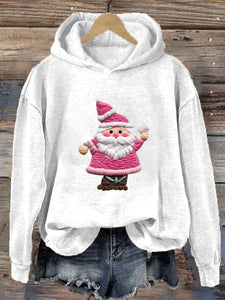 Women's Pink Santa Print Hoodie