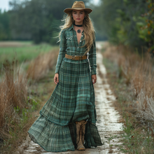 Load image into Gallery viewer, Women's Vintage V-neck Bohemian Pastoral Style Long-sleeve Maxi Long Dress