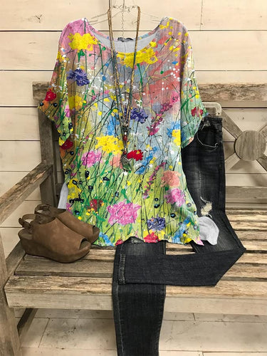 Casual Floral Painting Print Topss