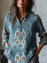 Load image into Gallery viewer, Women's Vintage Ethnic Floral Art Print Casual Cotton And Linen Shirt