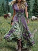Load image into Gallery viewer, Classy Gradient Purple Lavender And Floral Printed Short Maxi Dress