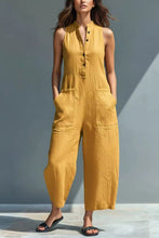 Load image into Gallery viewer, Women's Minimalist Linen Blend Button-up Stand-collar Sleeveless Loose Jumpsuit