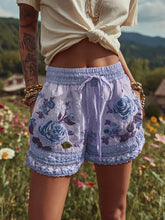 Load image into Gallery viewer, Women's Patchwork Rose Floral Contrast Drawstring Shorts