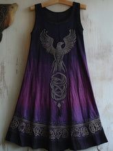 Load image into Gallery viewer, Vintage Celtic Raven Embroidered Purple Gradient Tank Dress