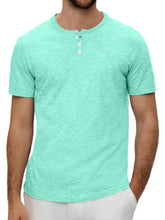 Load image into Gallery viewer, Men's Summer Solid Button Textured Short Sleeve Henley Shirt