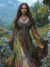 Load image into Gallery viewer, Vintage Viking Tribal Celtic Knot Art Linen V-neck Maxi Dress