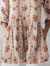 Load image into Gallery viewer, Women's Retro Floral Art Print Casual Cotton And Linen V-neck Top