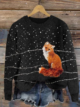 Load image into Gallery viewer, Fuzzy Fox in the Snow Embroidery Cozy Knit Sweater