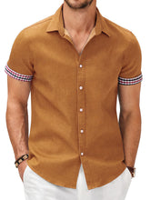 Load image into Gallery viewer, Men's Fashion Plaid Linen Patchwork Short Sleeve Shirt
