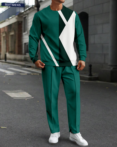 Men's Green Round Neck Casual Sports Set 068