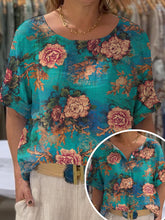 Load image into Gallery viewer, Women's Vintage Lovely Floral Art Print Front And Back Wear Short Sleeve Cotton Shirt
