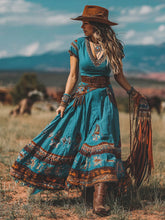 Load image into Gallery viewer, Women's Western Geometric Print V-neck Short Sleeve Maxi Dress