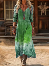 Load image into Gallery viewer, Women'S Casual V-Neck Color-Block Printed Long-Sleeved Dress