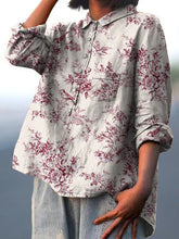 Load image into Gallery viewer, Women&#39;s Red Flower and Bird Print Casual Cotton And Linen Shirt