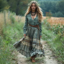 Load image into Gallery viewer, Women's Vintage V-neck Bohemian Pastoral Style Long-sleeve Maxi Long Dress