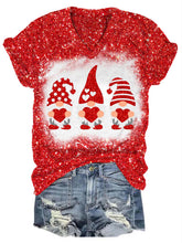 Load image into Gallery viewer, Valentine's Glitter Gnome V-Neck T-Shirt