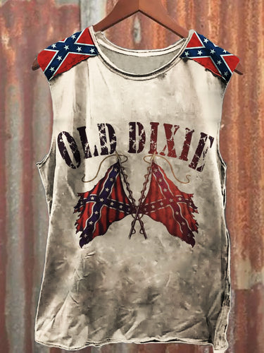 Men's Old Dixie Southern Pride Rebel Flag Patchwork Tank Top