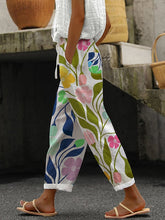 Load image into Gallery viewer, Botanical Floral Print Paneled Casual Baggy Trousers