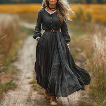 Load image into Gallery viewer, Women's Vintage V-neck Linen Long-sleeve Maxi Long Dress