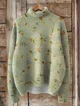 Load image into Gallery viewer, Vintage Lovely Floral Art Print Knit Turtleneck Pullover Sweater