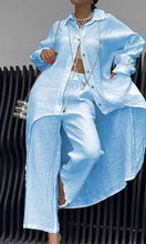 Load image into Gallery viewer, Women's Linen Back Cut-Out Shirt And Trousers Two-Piece Set