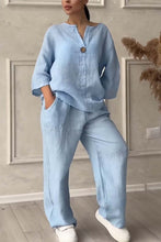 Load image into Gallery viewer, Casual button decorated cotton and linen two-piece set