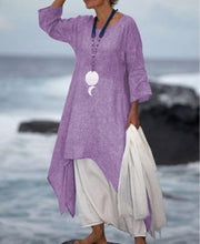 Load image into Gallery viewer, New Solid Color Linen Dress Loose Long-Sleeved Cotton Dress