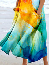 Load image into Gallery viewer, Women's Watercolor Splash Fluid Art Print Flowy Dress